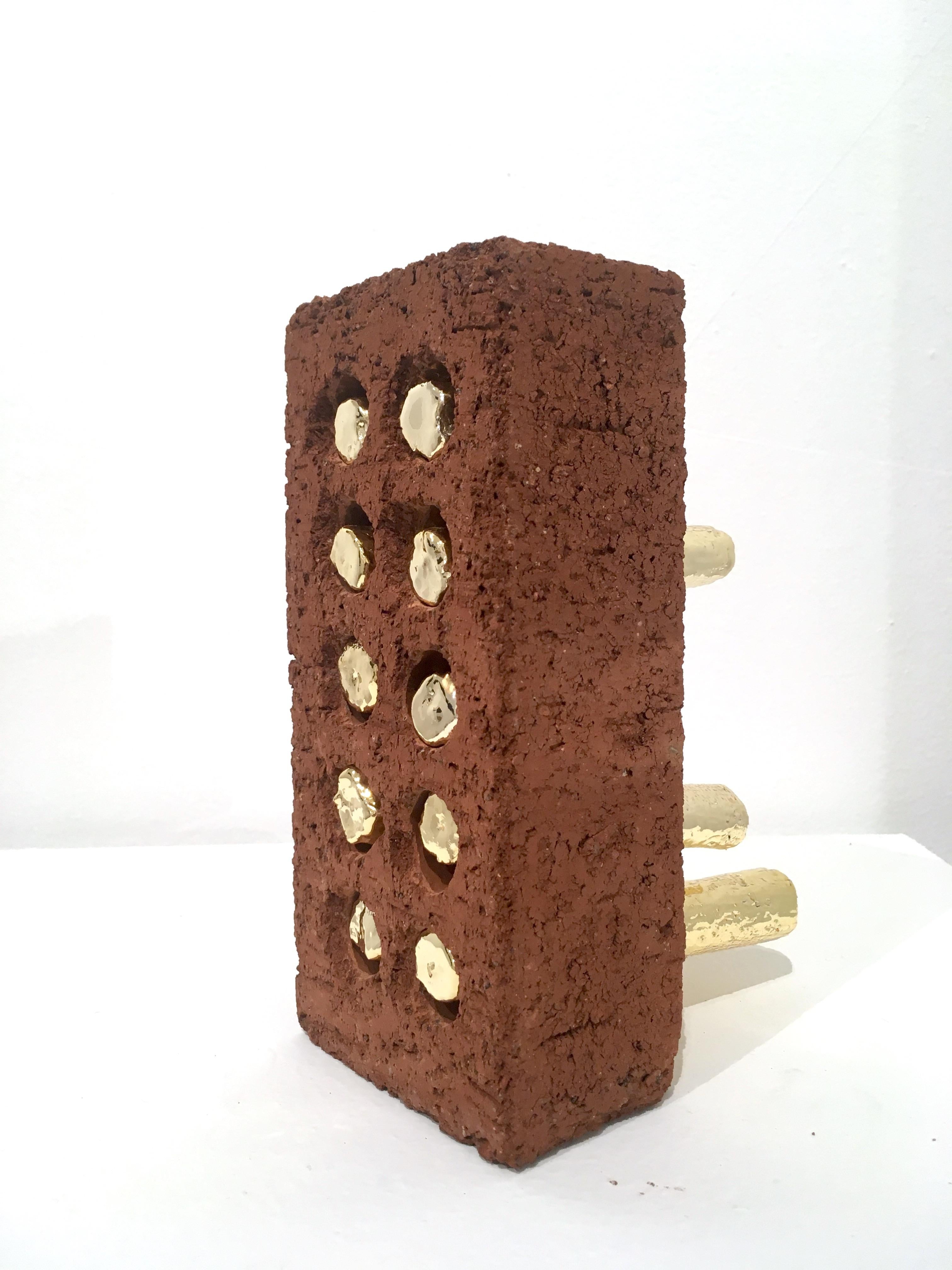 Brick Node 3, 2018 - Gold Abstract Sculpture by Andy Ralph