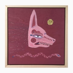 Zenko, 2018, pink, dog, mask, snake, frame, figurative, glitter