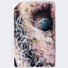 Metrocard Bird #1, 2017, bower bird, nature, animal, pattern, drawing, framed