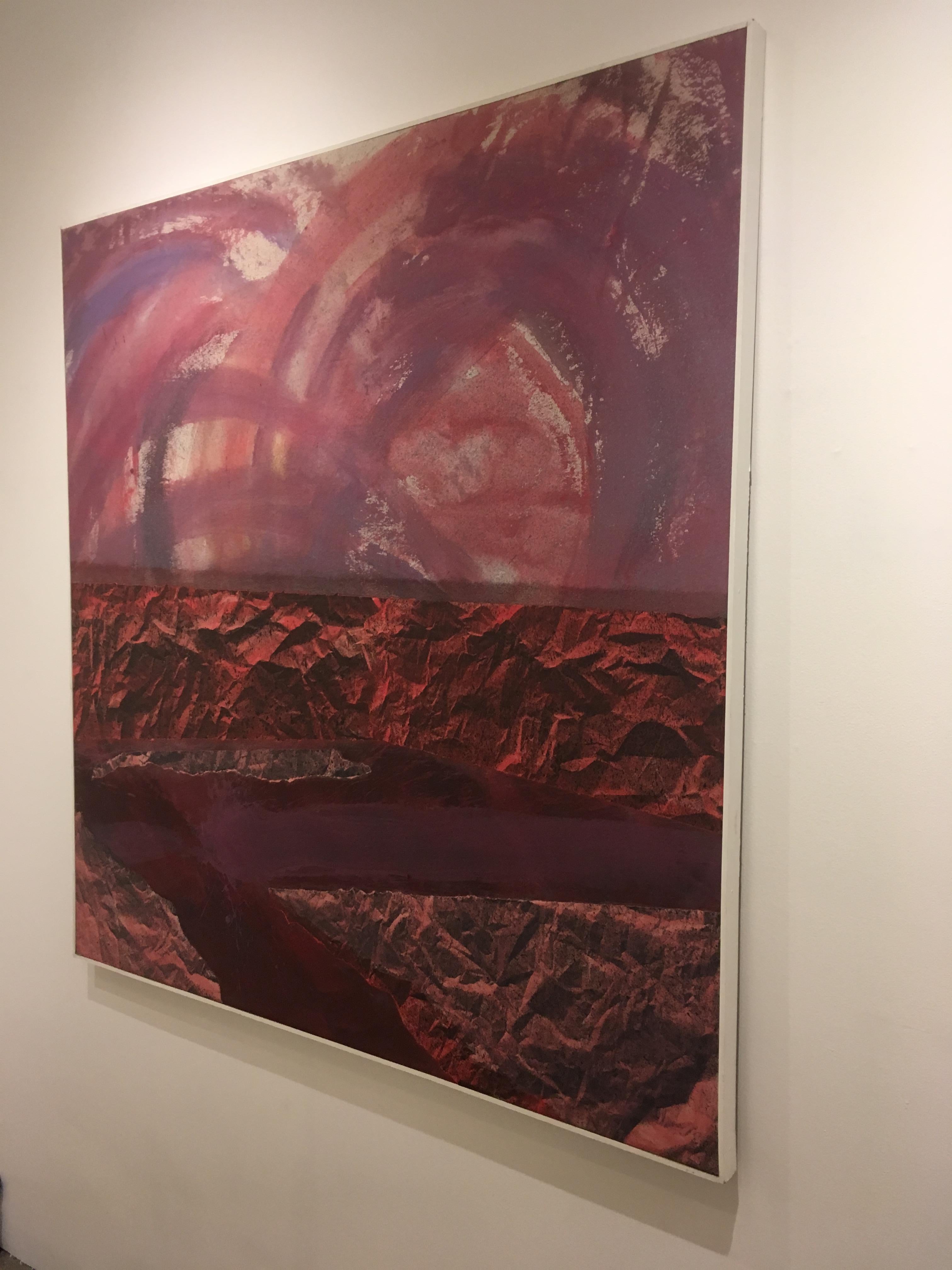 Red Wine Oregon Pinot (mountainscape), landscape, spray paint, acrylic and paper - Painting by Pajtim Osmanaj