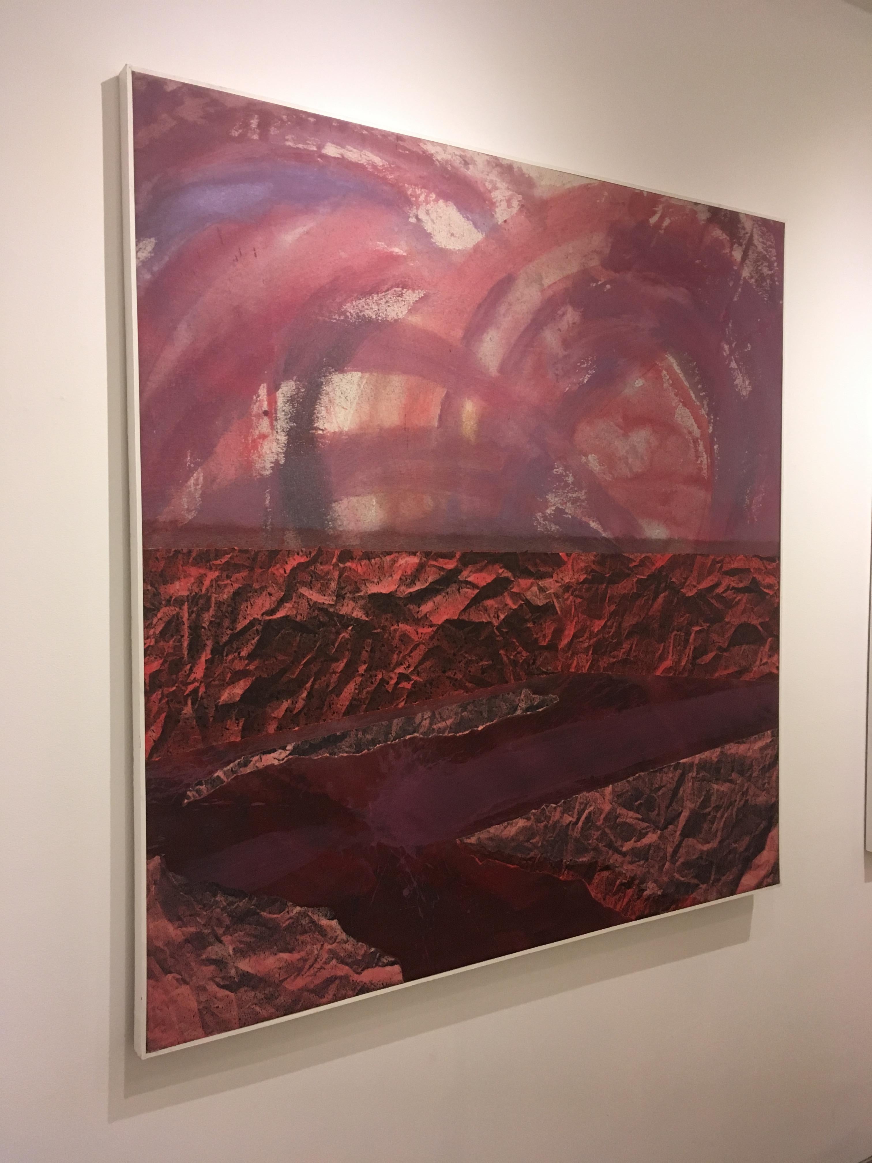 Red Wine Oregon Pinot (mountainscape), landscape, spray paint, acrylic and paper - Contemporary Painting by Pajtim Osmanaj