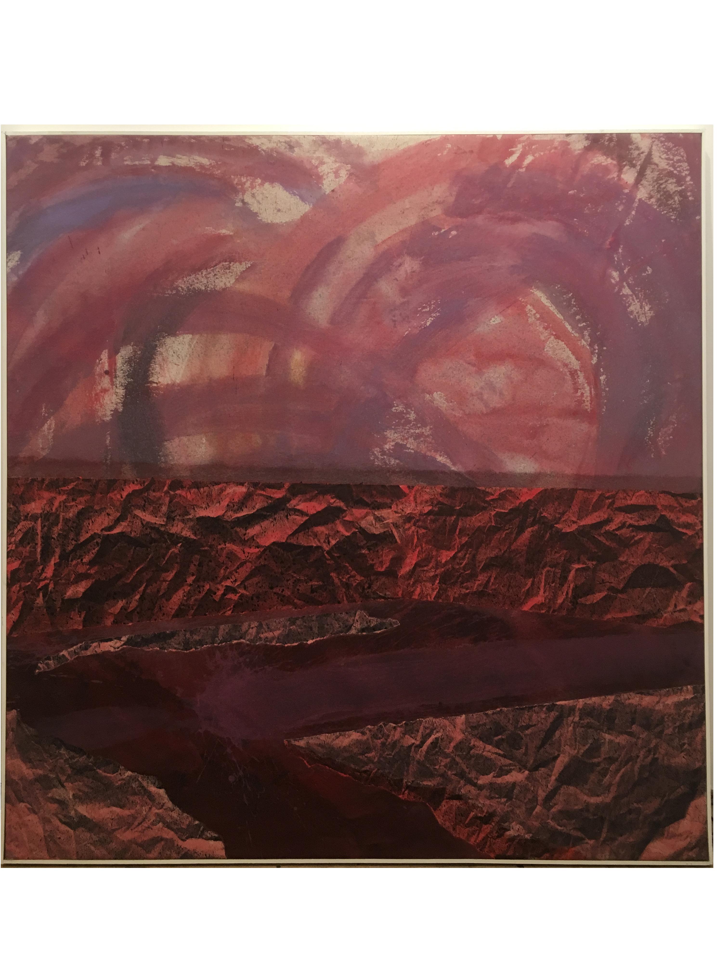 Pajtim Osmanaj Landscape Painting - Red Wine Oregon Pinot (mountainscape), landscape, spray paint, acrylic and paper
