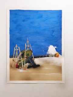 PRIMARIES (BLUE), 2017, paint brush, easel, works on paper, acrylic, figurative