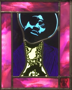Slick Rick, 2008, traditional stained glass, shadowbox frame, LED lighting, icon