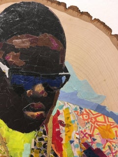 Biggie, 2017, washi tape on wood, Notorious BIG, Biggie Smalls, Coogi sweater