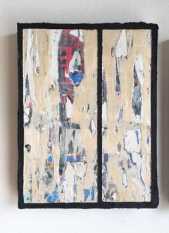 Used "Door #12 (Magazines)" Oil & paper on wood panel, earth tones & black, texture