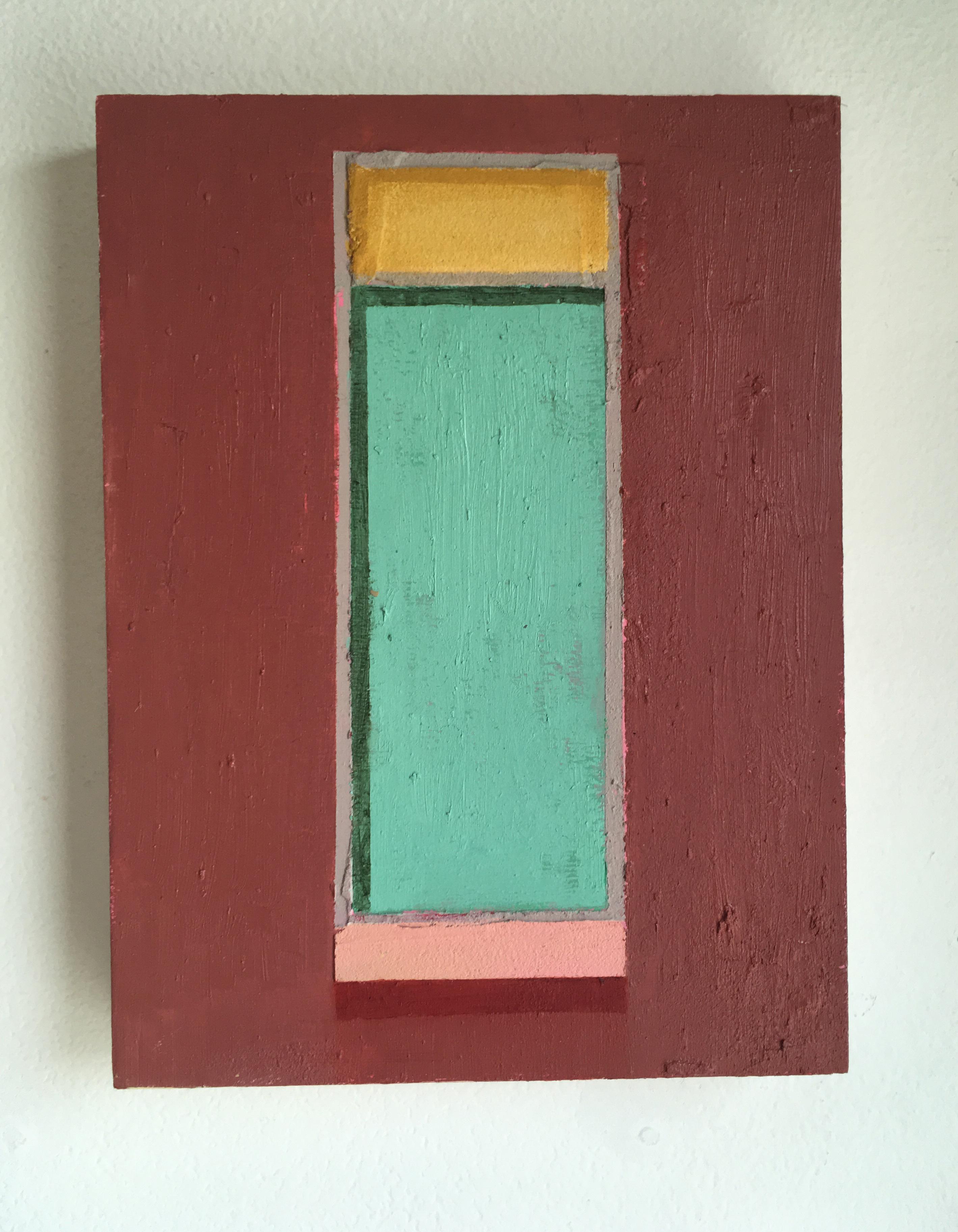Francesca Reyes Figurative Painting - "Door #30 (Bright)" Oil & acrylic painting on panel, earth tones, architecture