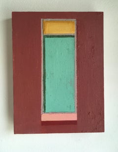 „Door #30 (Bright)“ Öl- und Acrylgemälde auf Tafel, Erdtöne, Architektur