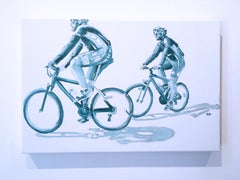 "Persone in movimento 6" turchese, pittura a olio su tela, 2019