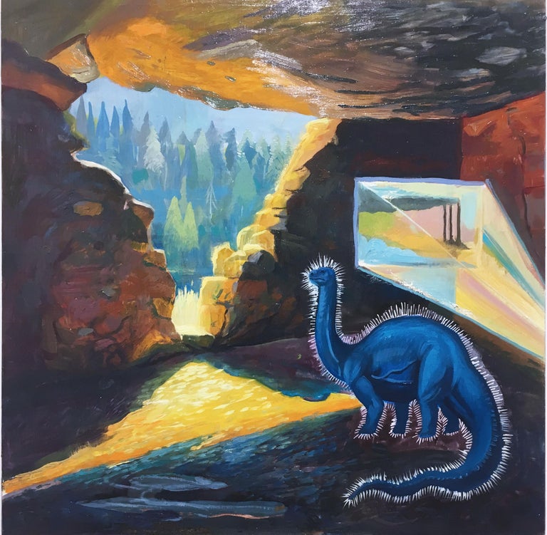 Fossil Fuel (small), surrealist, landscape, oil and gouache on cradled panel - Painting by Thomas John Carlson