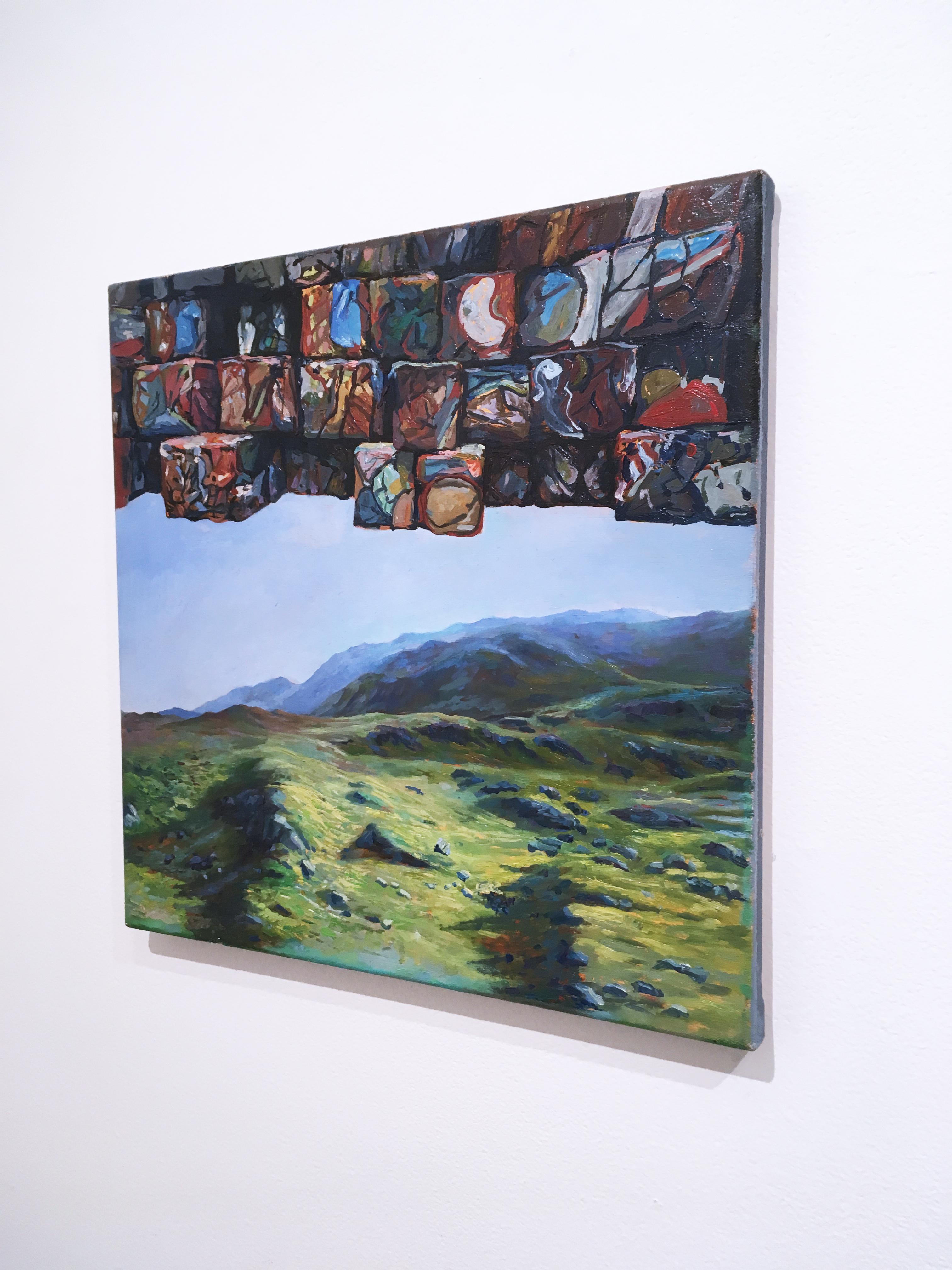 Crushed Oil Cans, Surrealistisch, figurativ, Landschaft, Öl auf Leinen, 2015 (Grau), Landscape Painting, von Thomas John Carlson