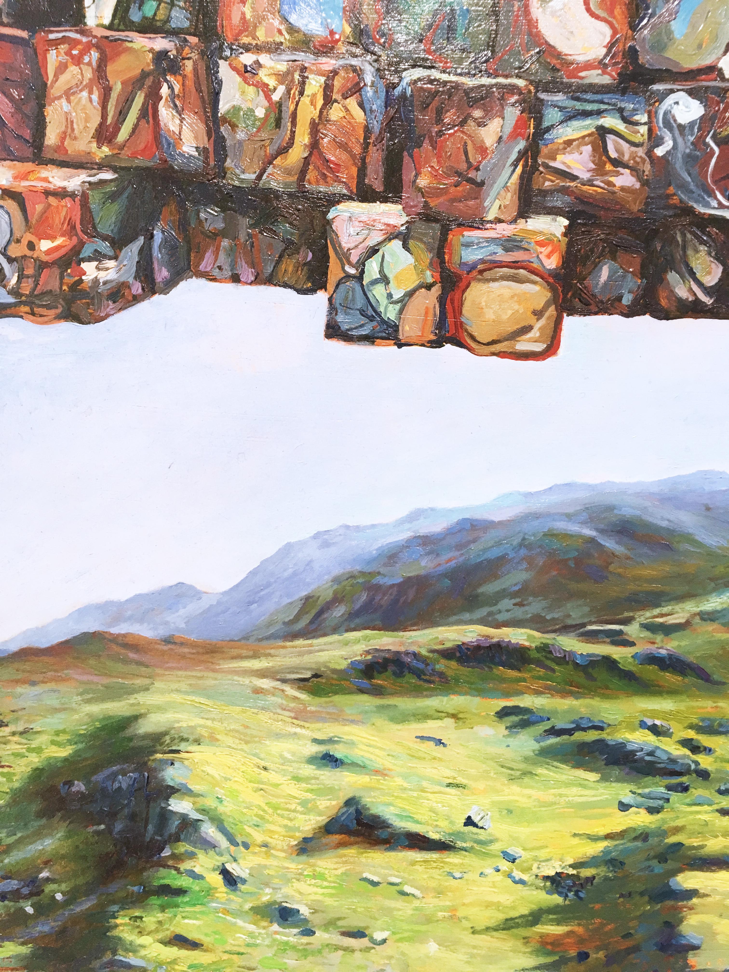 Crushed Oil Cans, Surrealistisch, figurativ, Landschaft, Öl auf Leinen, 2015 im Angebot 1