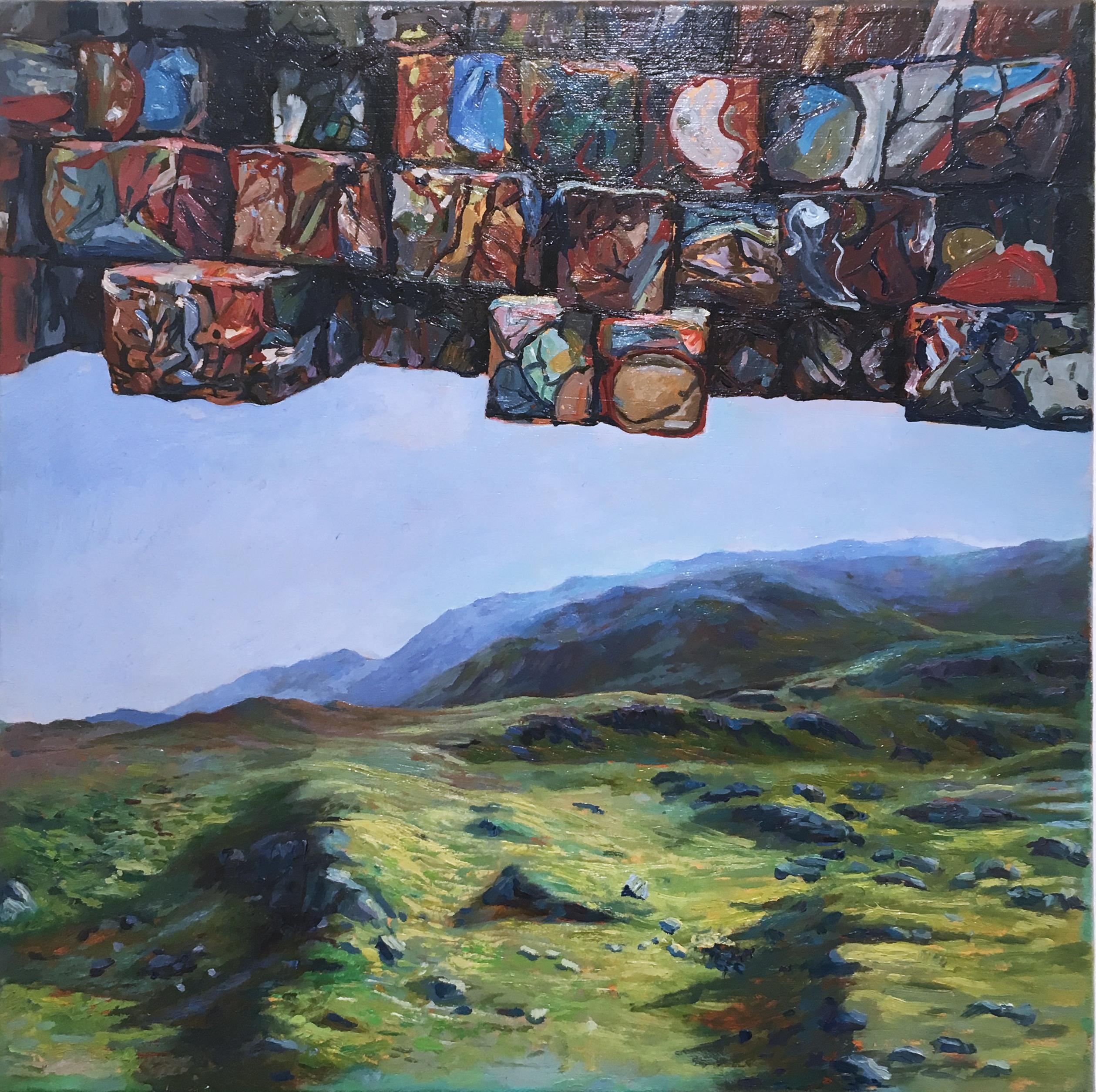 Crushed Oil Cans, surrealist, figurative, landscape, oil on linen, 2015