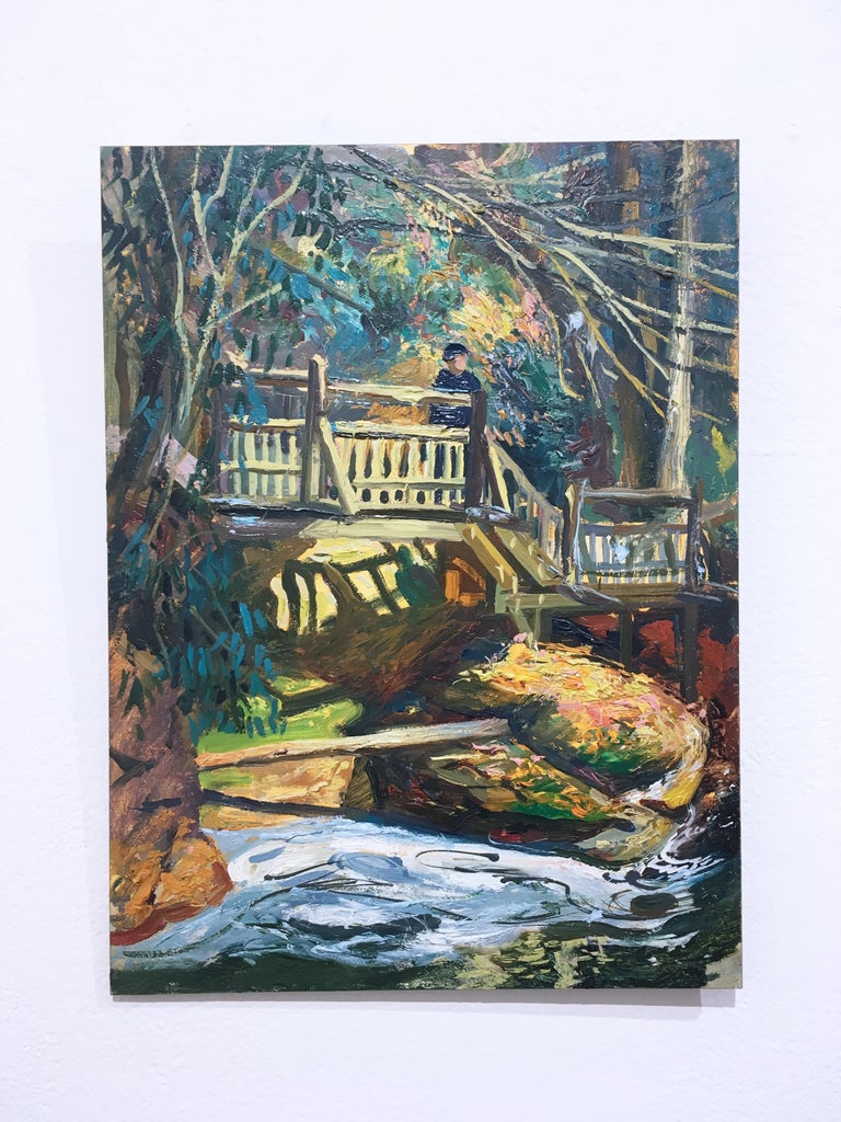 Thomas John Carlson Figurative Painting - NJ Bridge, plein air figurative, landscape, oil on panel, 2015