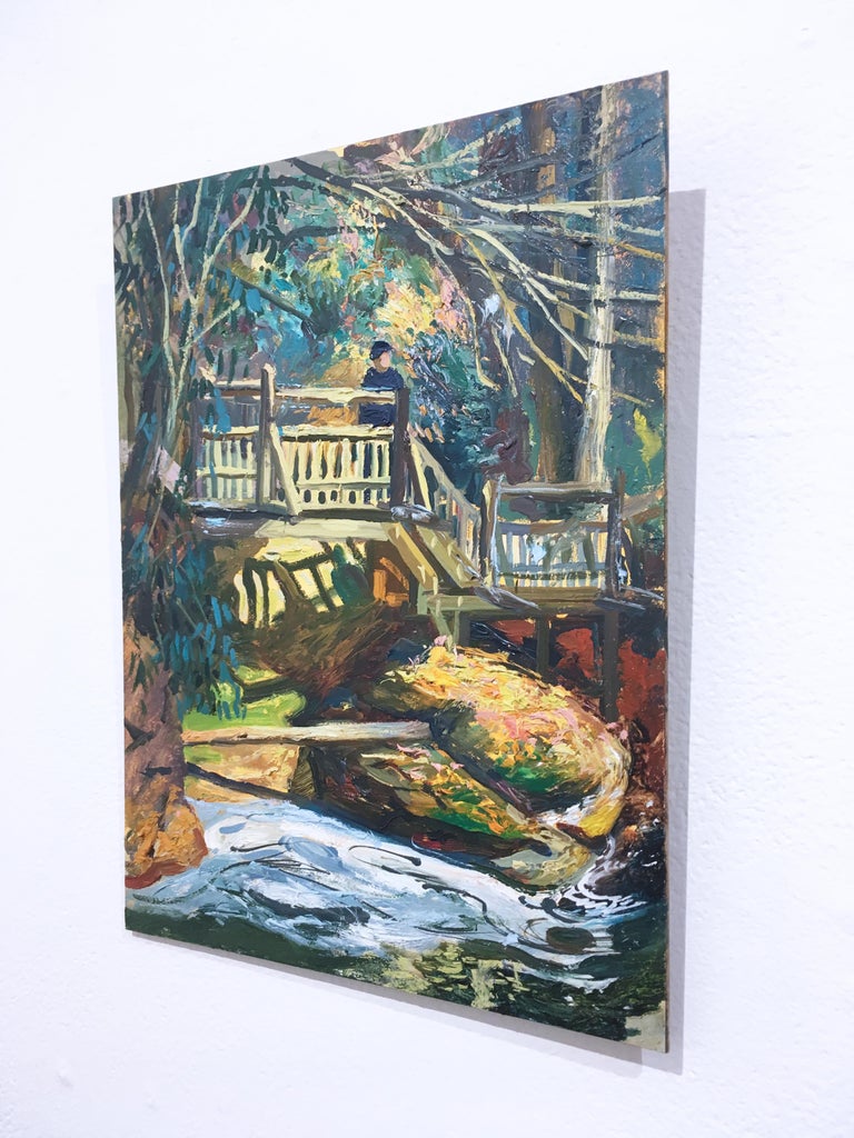 NJ Bridge, plein air figurative, landscape, oil on panel, 2015 - Contemporary Painting by Thomas John Carlson