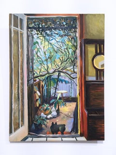 NOLA Backyard, plein air figurative, landscape, oil on panel, 2016