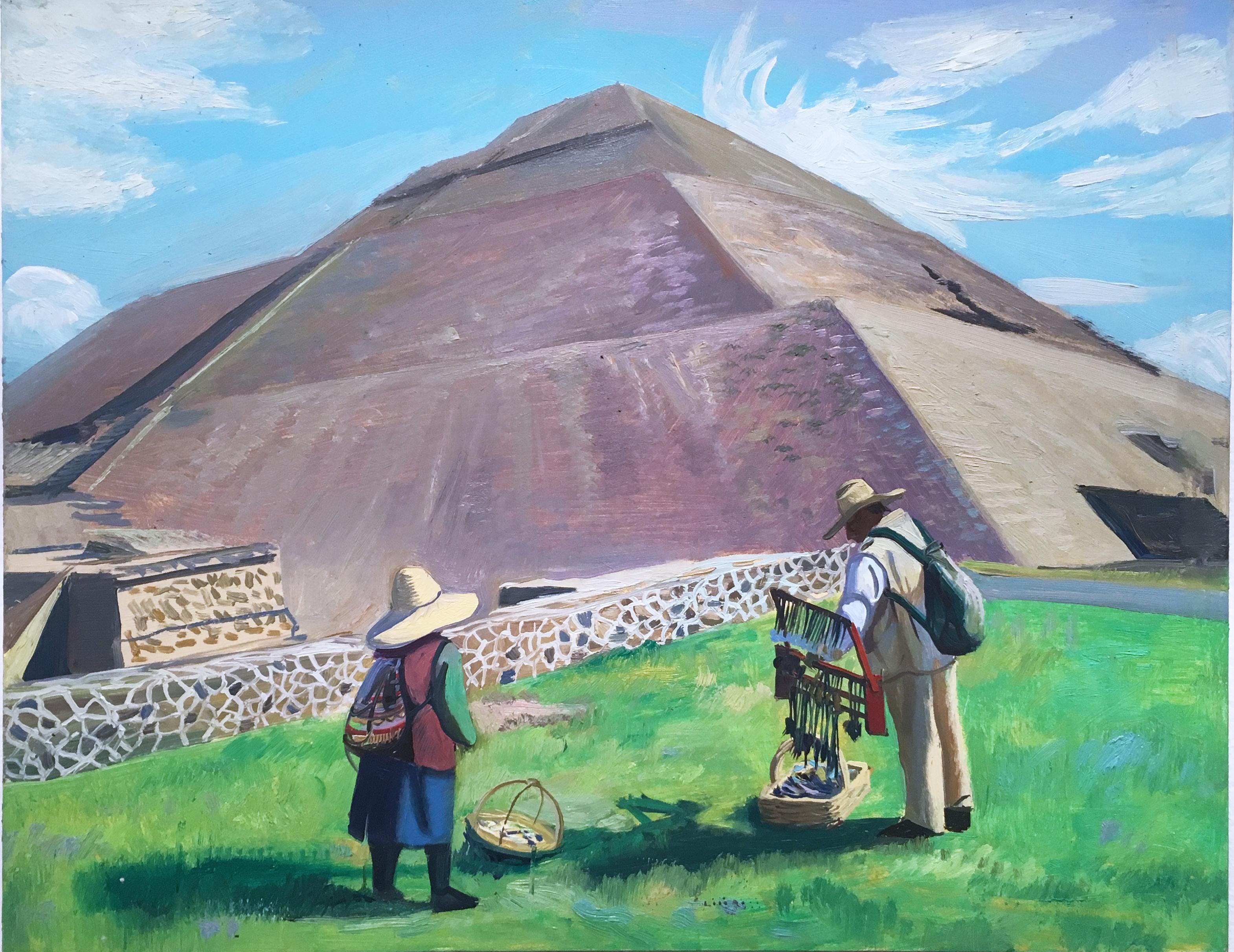 Figurative Painting Thomas John Carlson - Mexico City 3, paysage figuratif en plein air, huile sur panneau, 2018