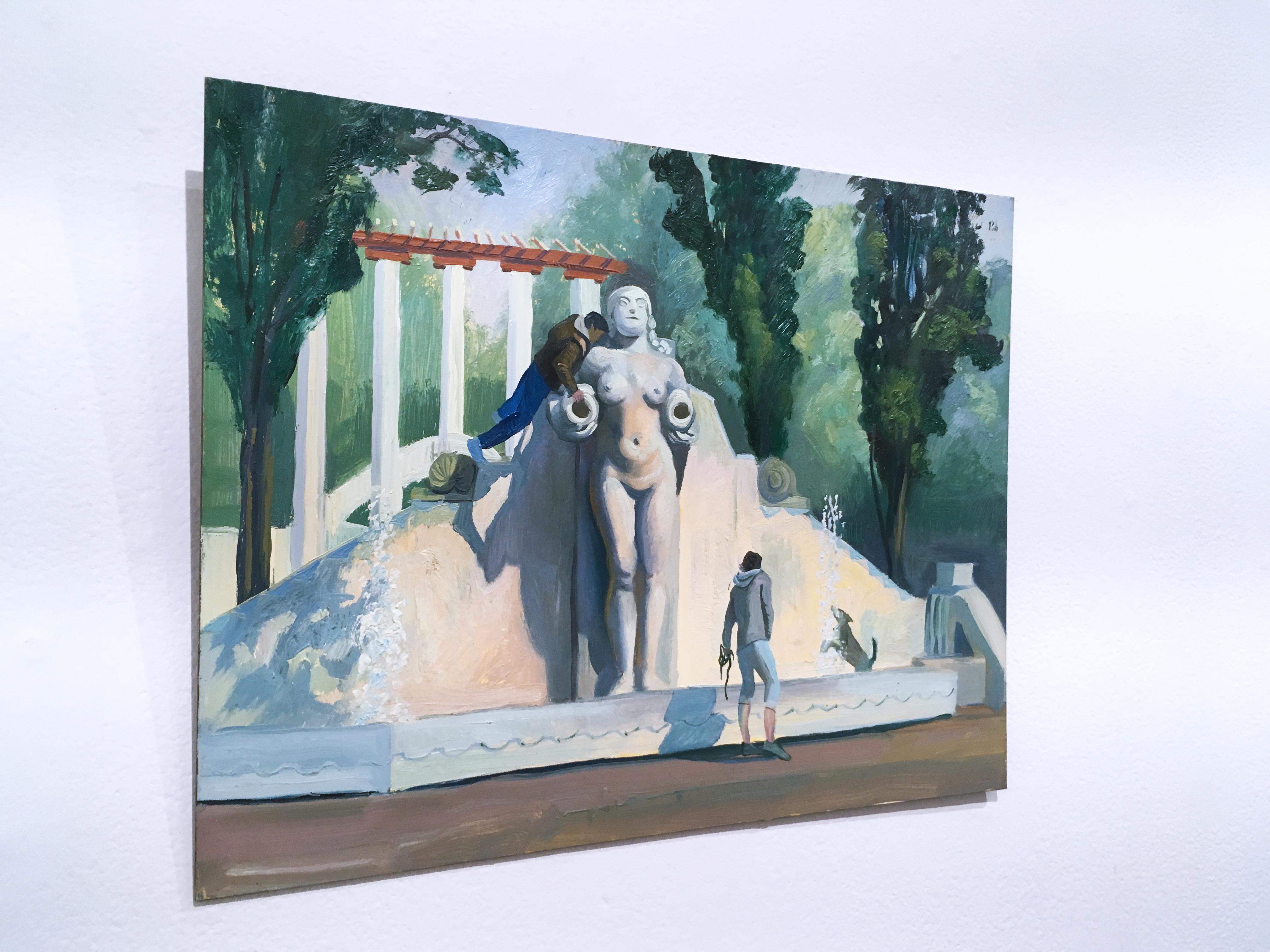 Mexico City 2, paysage figuratif en plein air, huile sur panneau, 2018 - Gris Figurative Painting par Thomas John Carlson