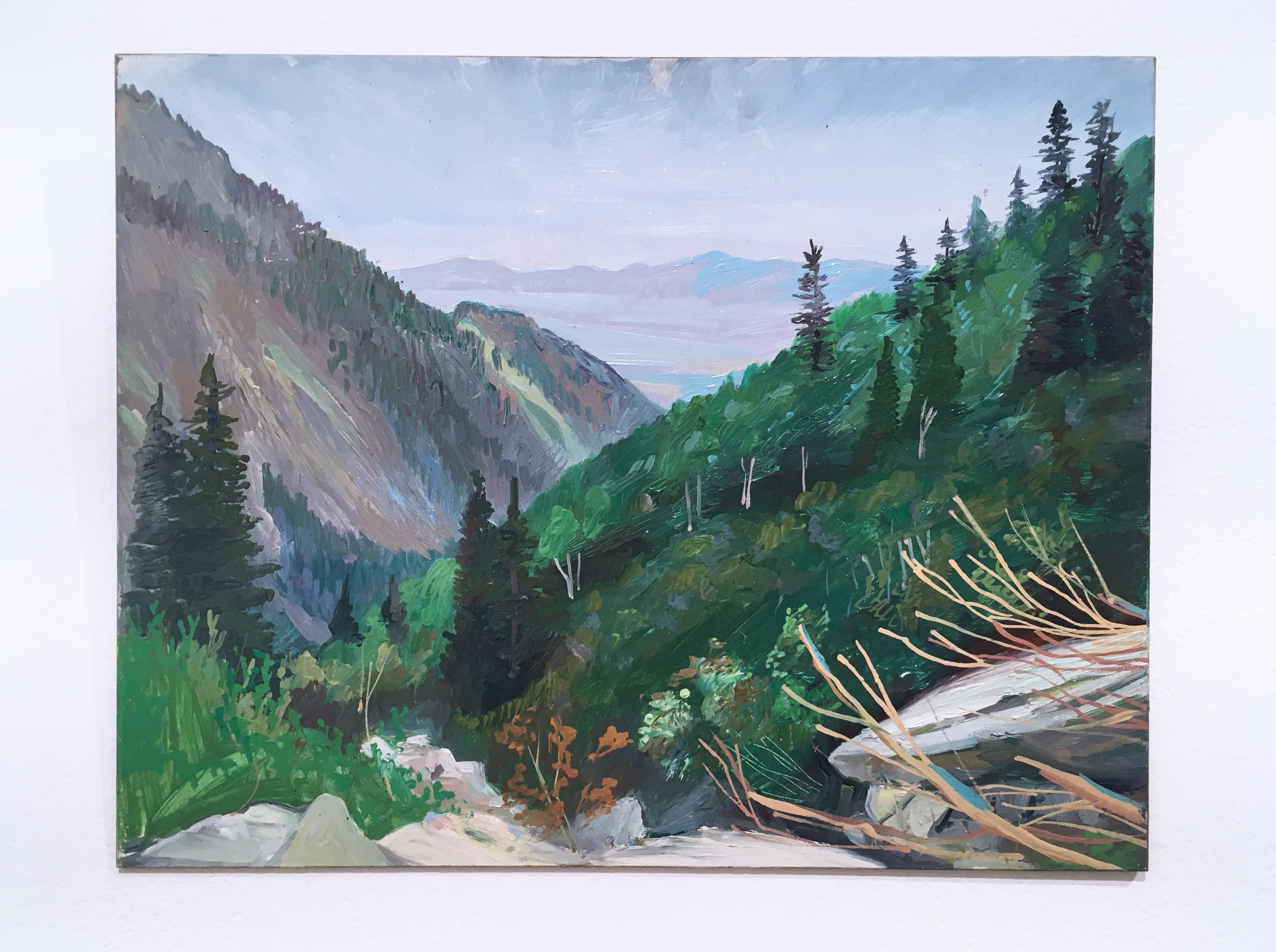 South View of SLC, plein air figurative, landscape, oil on panel, 2015 - Painting by Thomas John Carlson