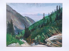 South View of SLC, plein air figurative, landscape, oil on panel, 2015