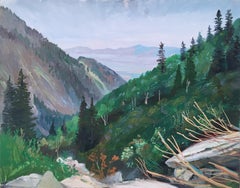 South View of SLC, Pleinair-Figur, Landschaft, Öl auf Tafel, 2015