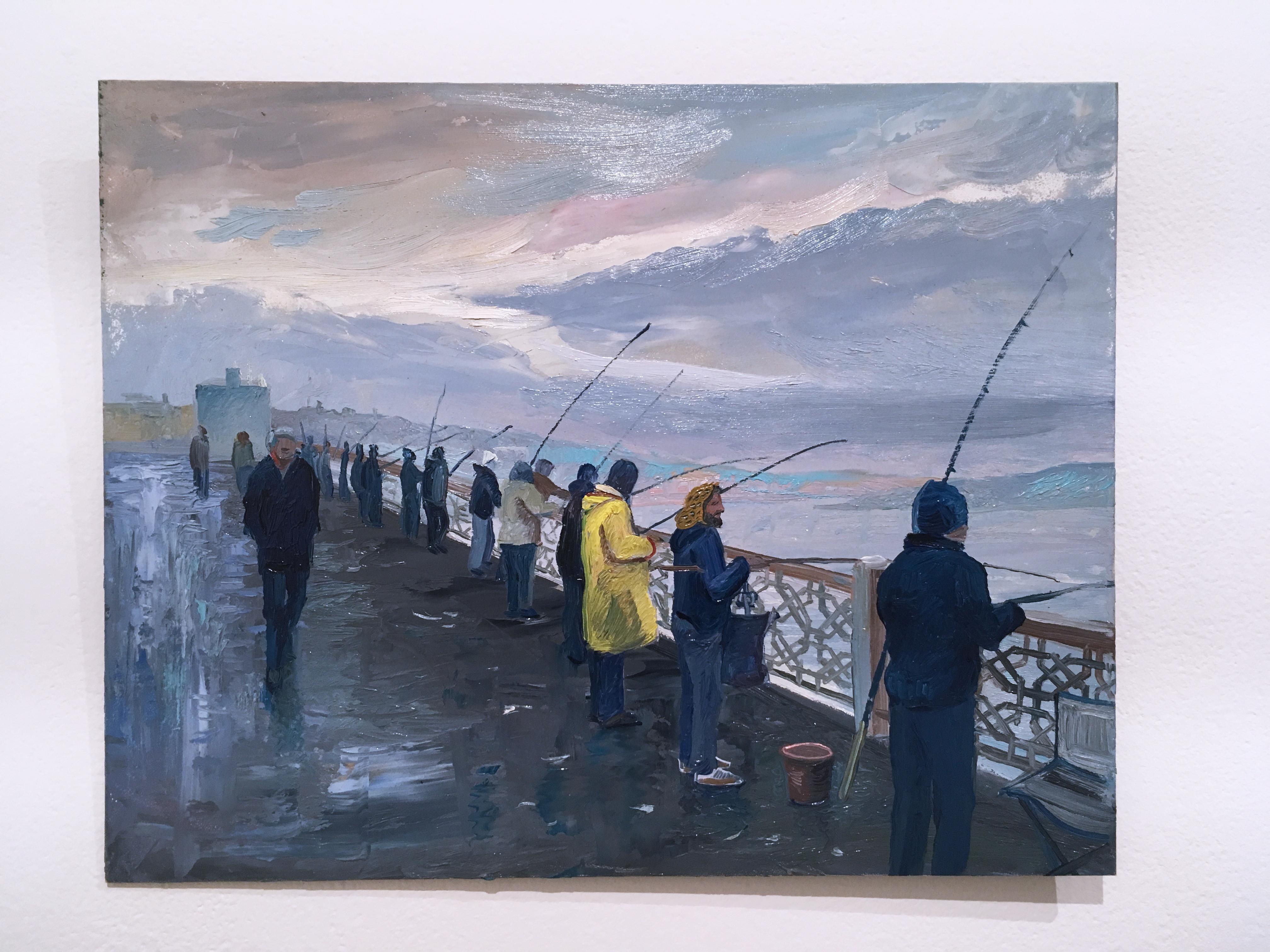 Thomas John Carlson Figurative Painting - Istanbul Bridge, plein air figurative, landscape, oil on panel, 2014