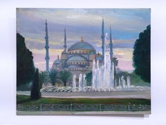 Istanbul Blue Mosque, plein air figurative, landscape, oil on panel, 2014