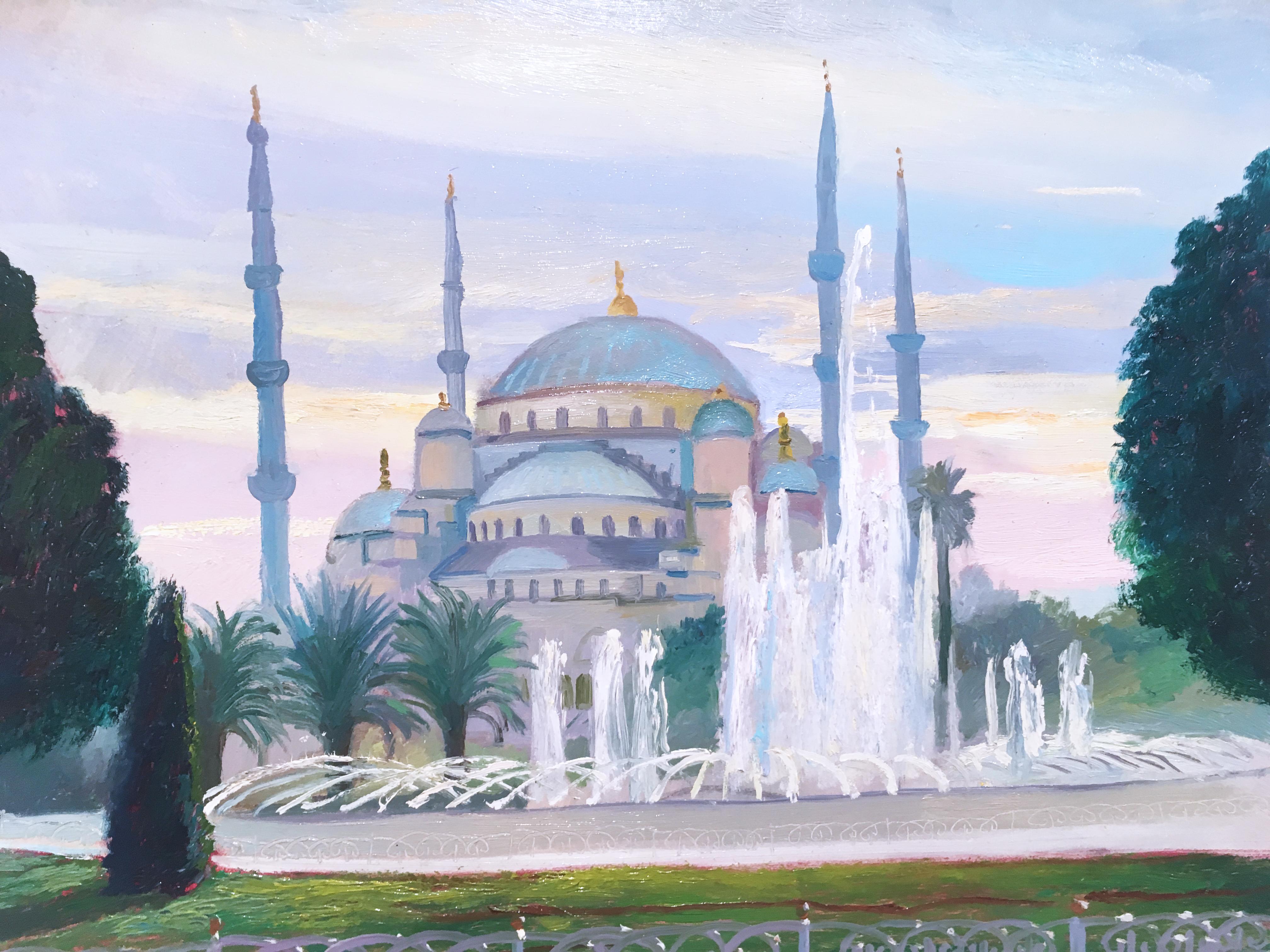 Istanbul Blue Mosque, plein air figurative, landscape, oil on panel, 2014 1