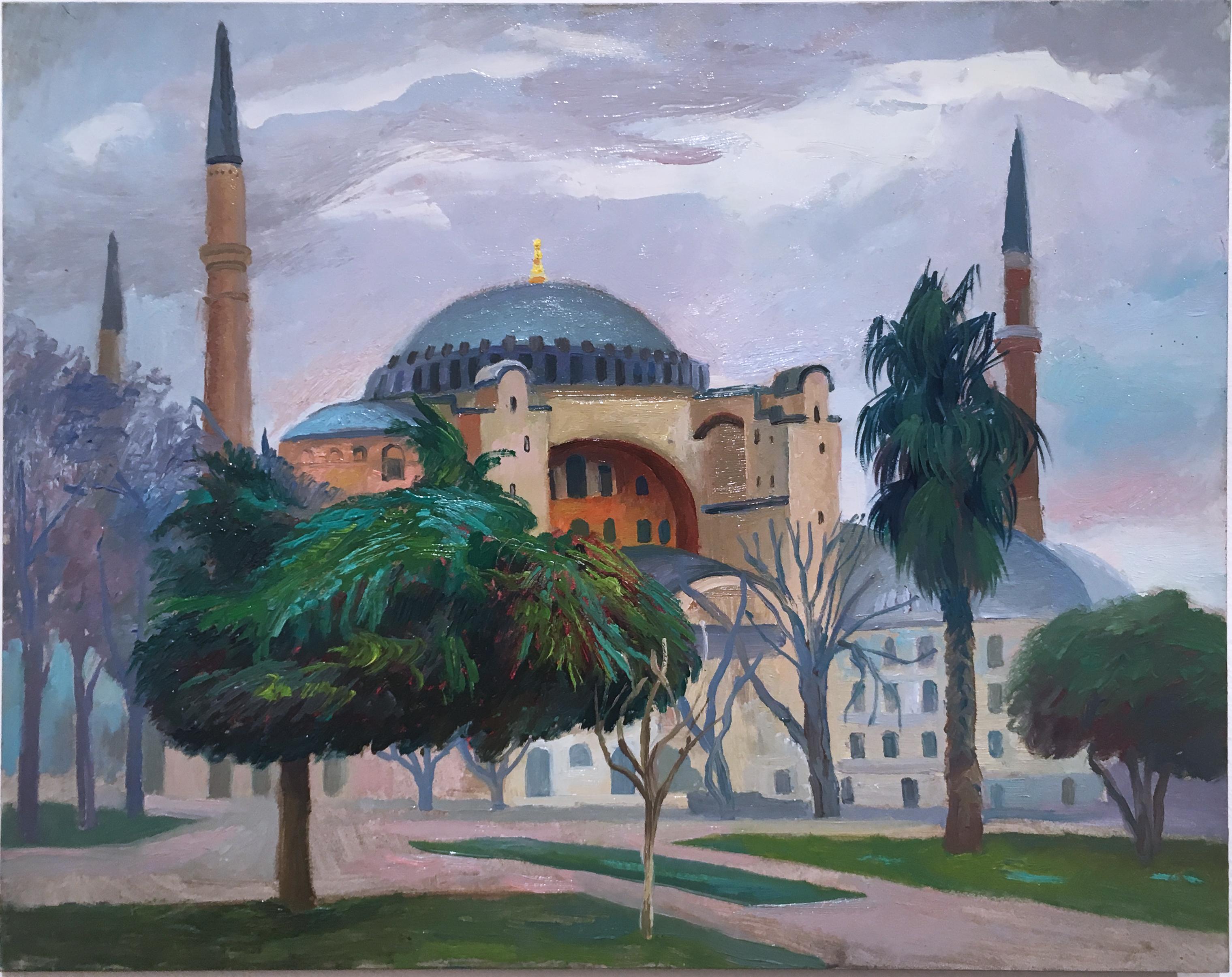 Thomas John Carlson Figurative Painting - Istanbul Hagia Sophia, plein air figurative, landscape, oil on panel, 2014