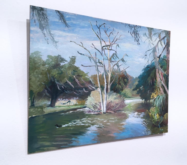 NOLA Swamp, plein air figurative, landscape, oil on panel, 2016 - Purple Figurative Painting by Thomas John Carlson
