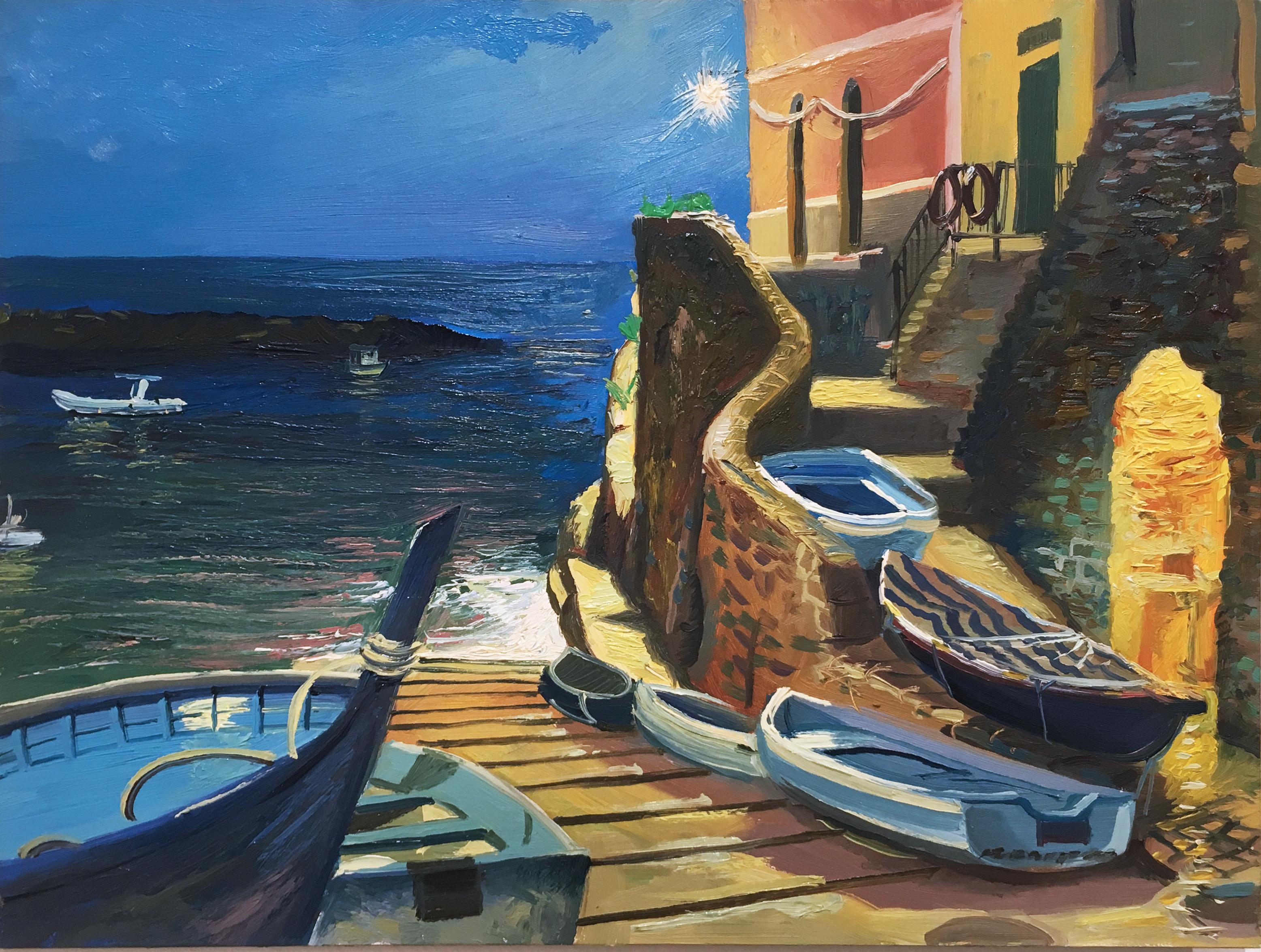 Riomaggiore, plein air figurative, landscape, oil on panel, 2016