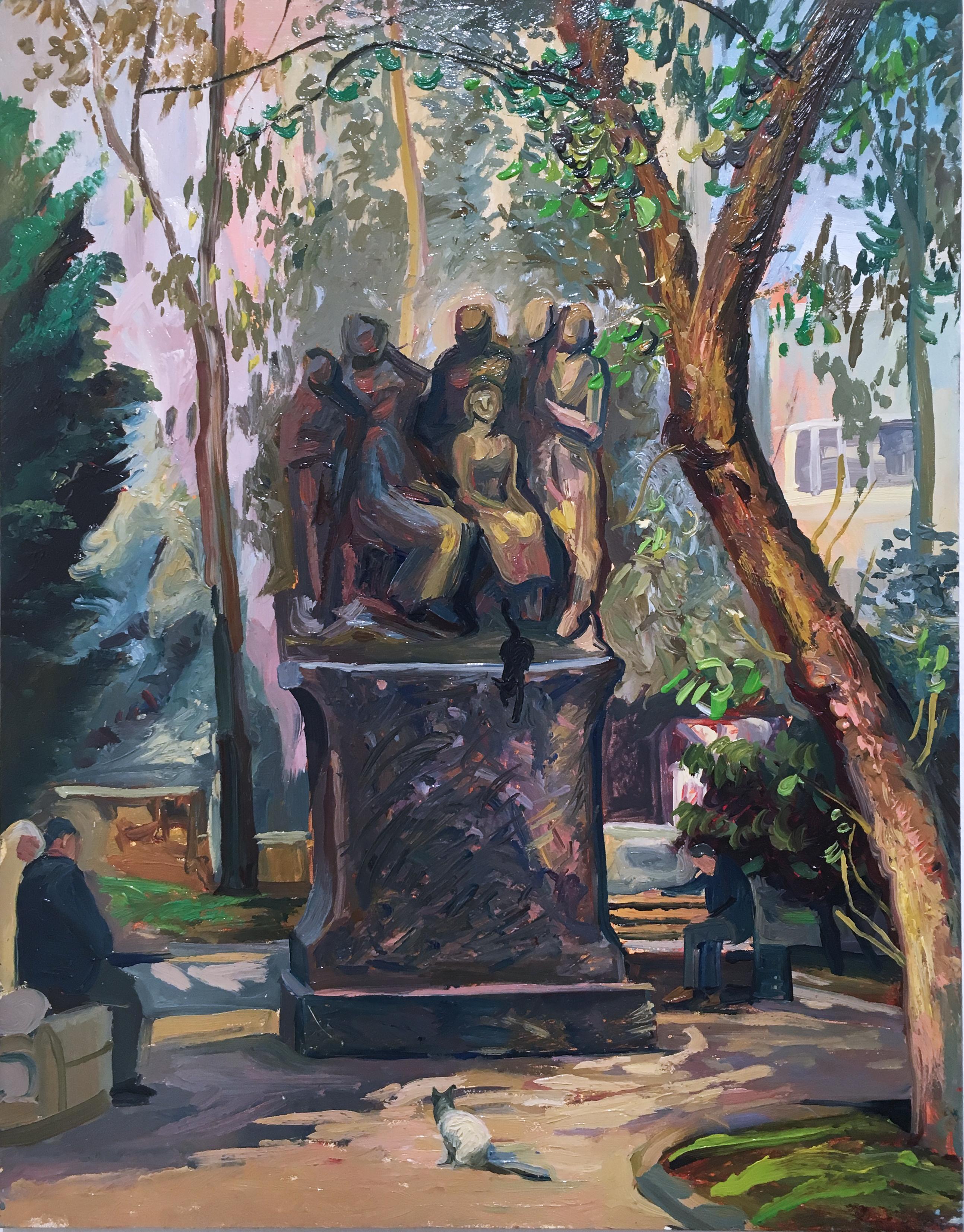 Thomas John Carlson Landscape Painting - Istanbul Park, plein air figurative, landscape, oil on panel, 2014