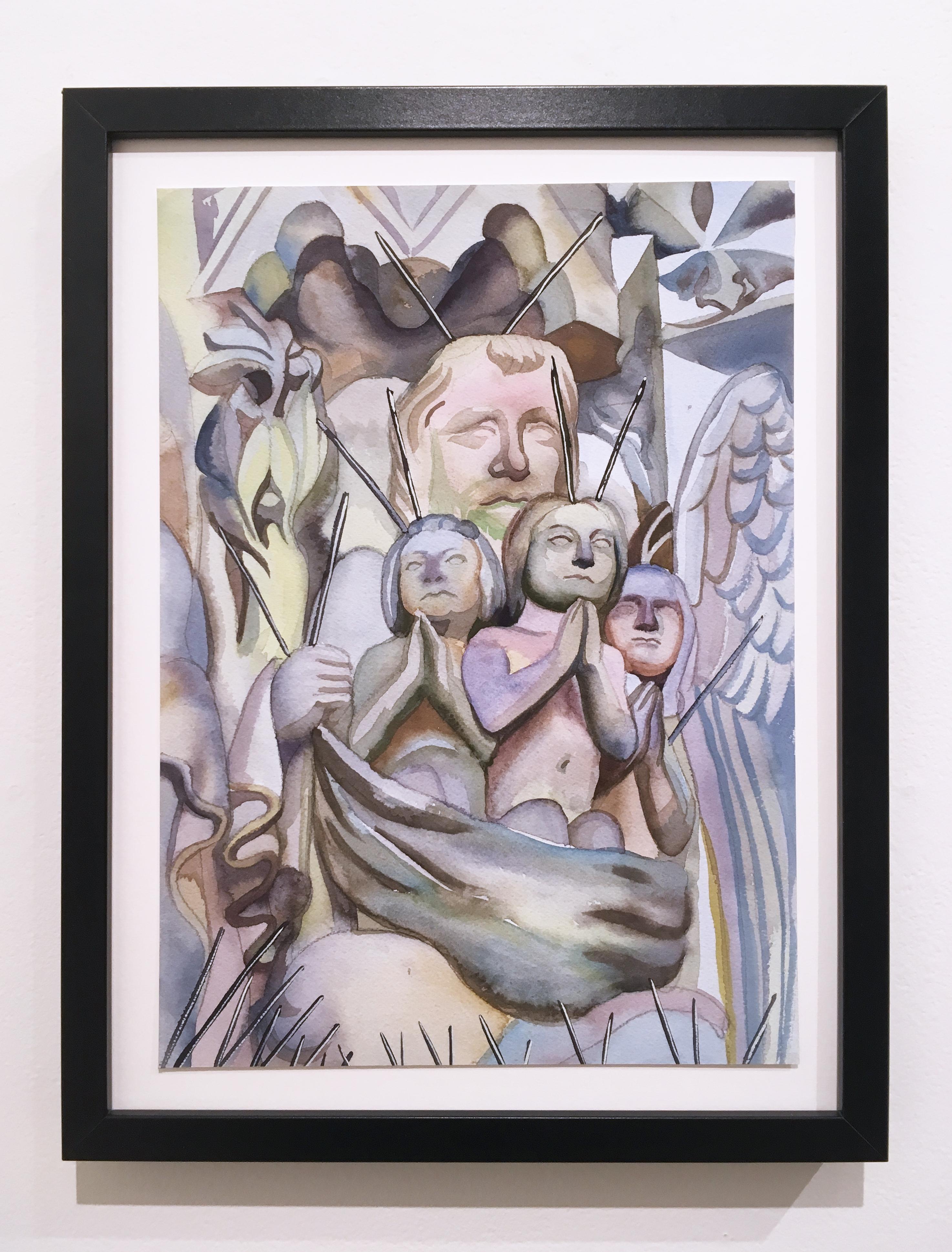 Armaments 2, figurative, landscape, watercolor on paper, 2018.  Framed - Painting by Thomas John Carlson