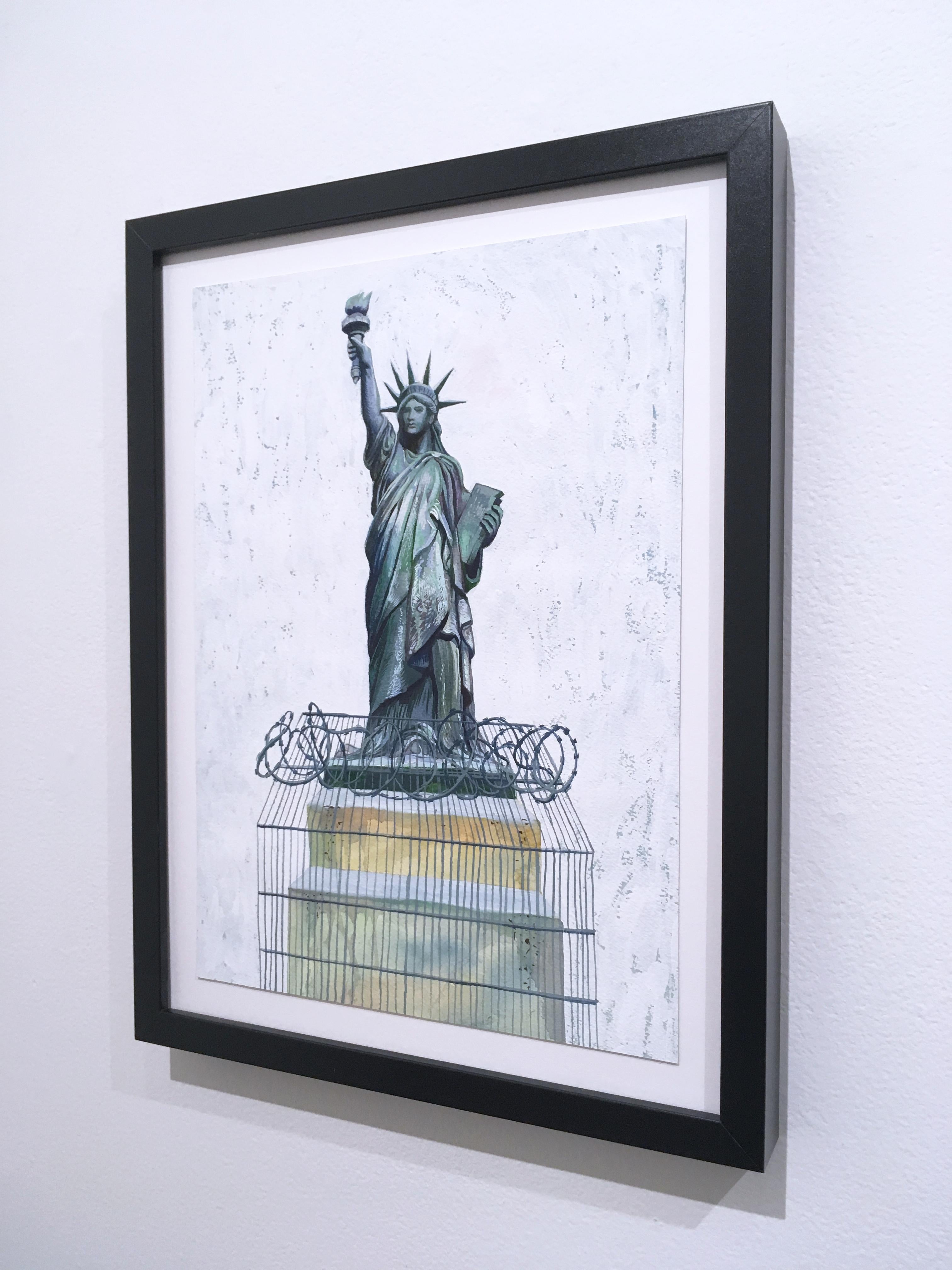 French America, figurative, landscape, watercolor on paper, 2018.  Framed - Gray Figurative Painting by Thomas John Carlson
