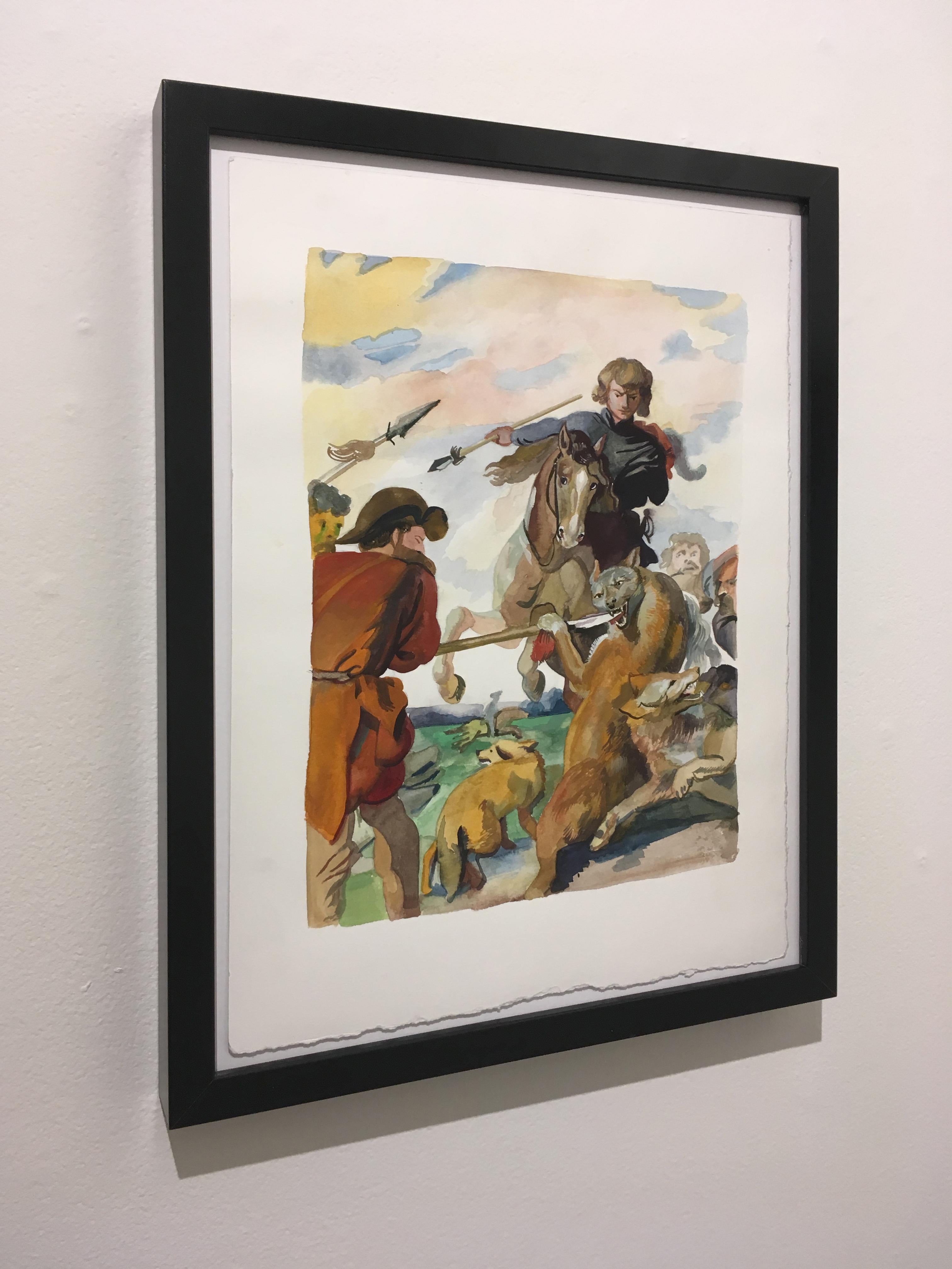 Rubens Study 4, old master, figurative, watercolor on paper, 2017.  Framed - Beige Landscape Painting by Thomas John Carlson