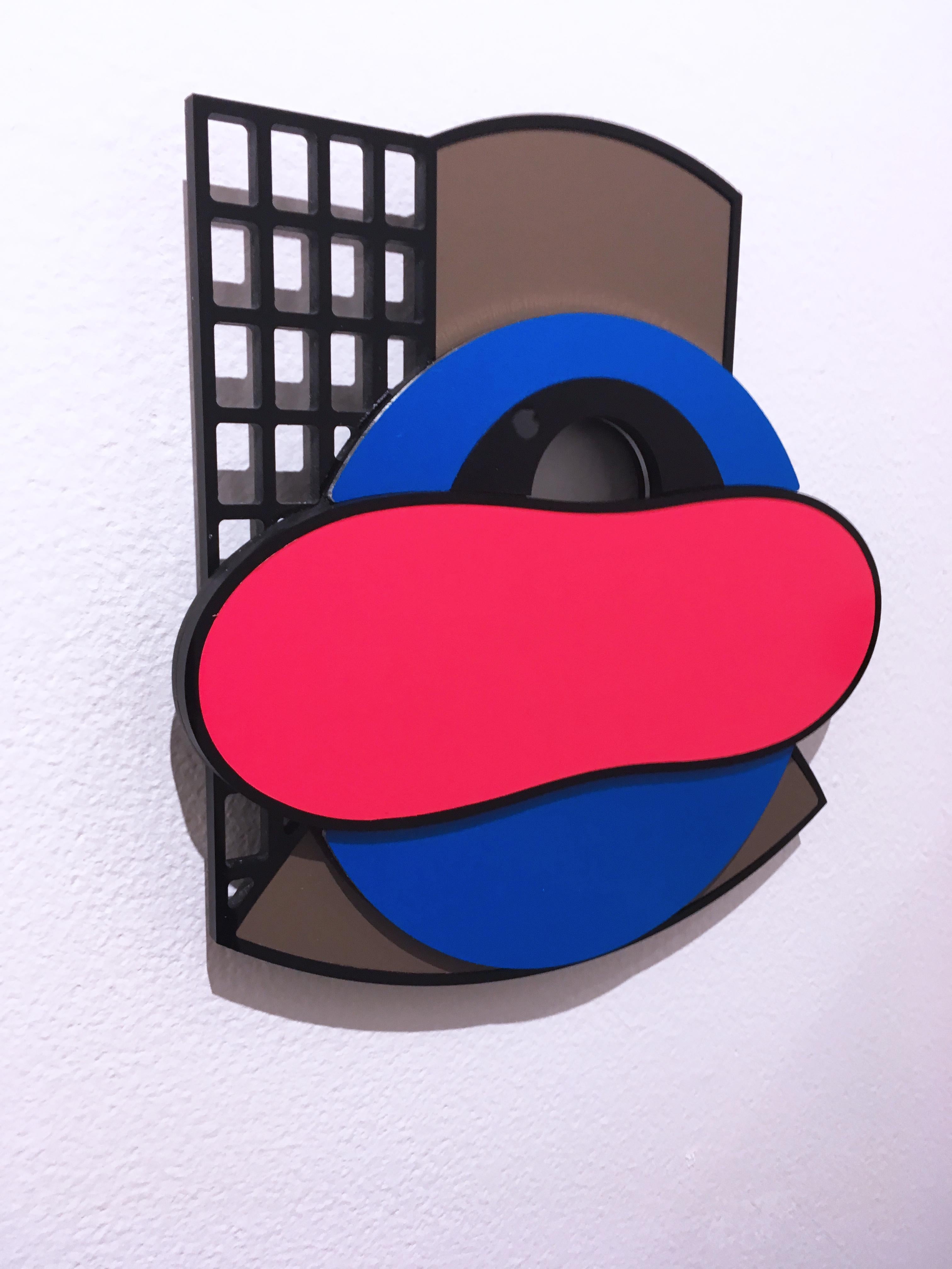 Ebena, acrylic, aluminum, vinyl, wall sculpture, abstract geometric, pink, blue (Geometrische Abstraktion), Sculpture, von Joshua Edward Bennett