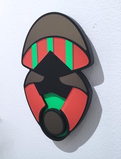 Kapučo, acrylic, aluminum, vinyl, wall sculpture, abstract geometric, orange