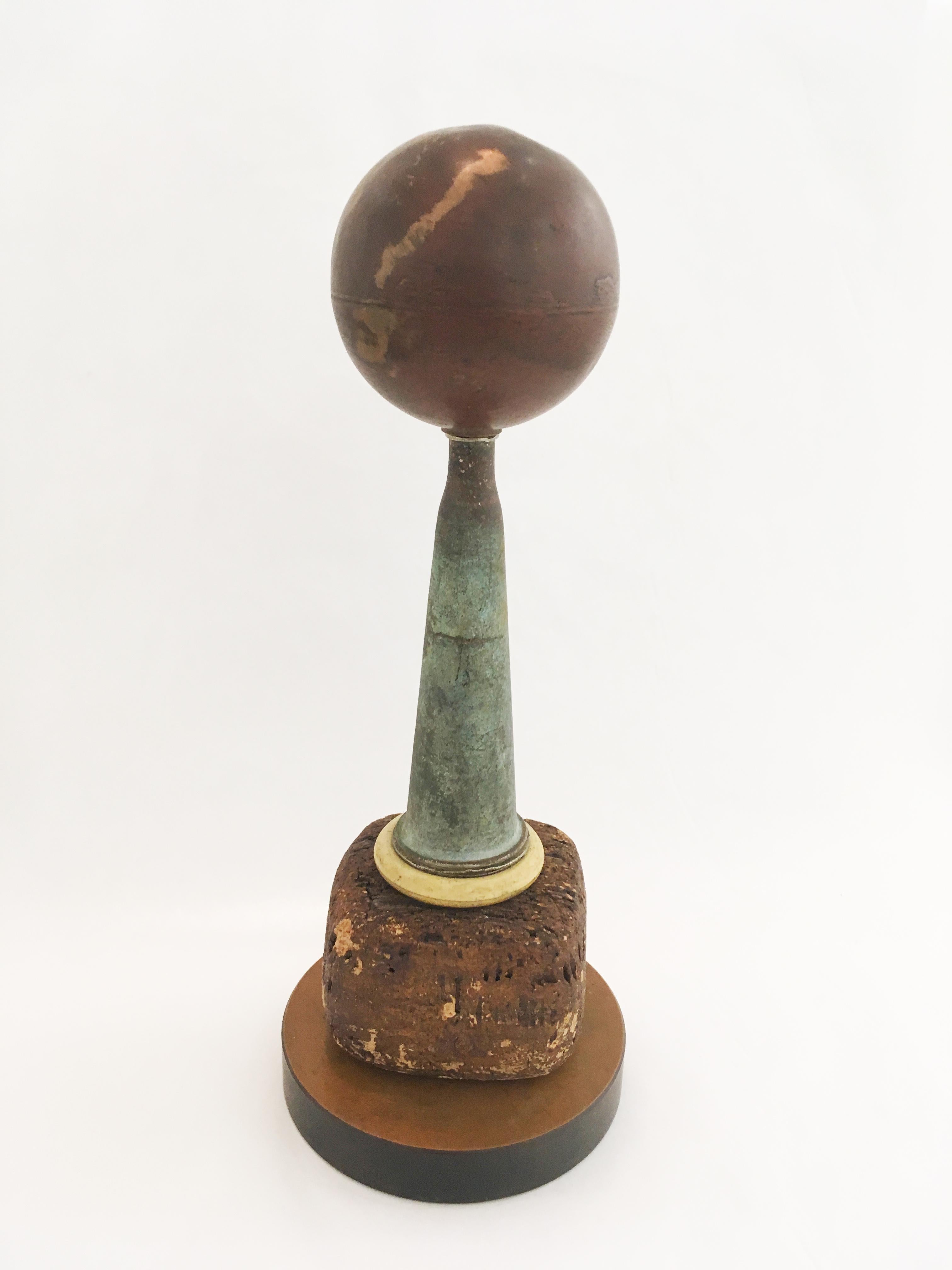 Tensionless, cork, copper, brass, celluloid, resin, found object sculpture 2