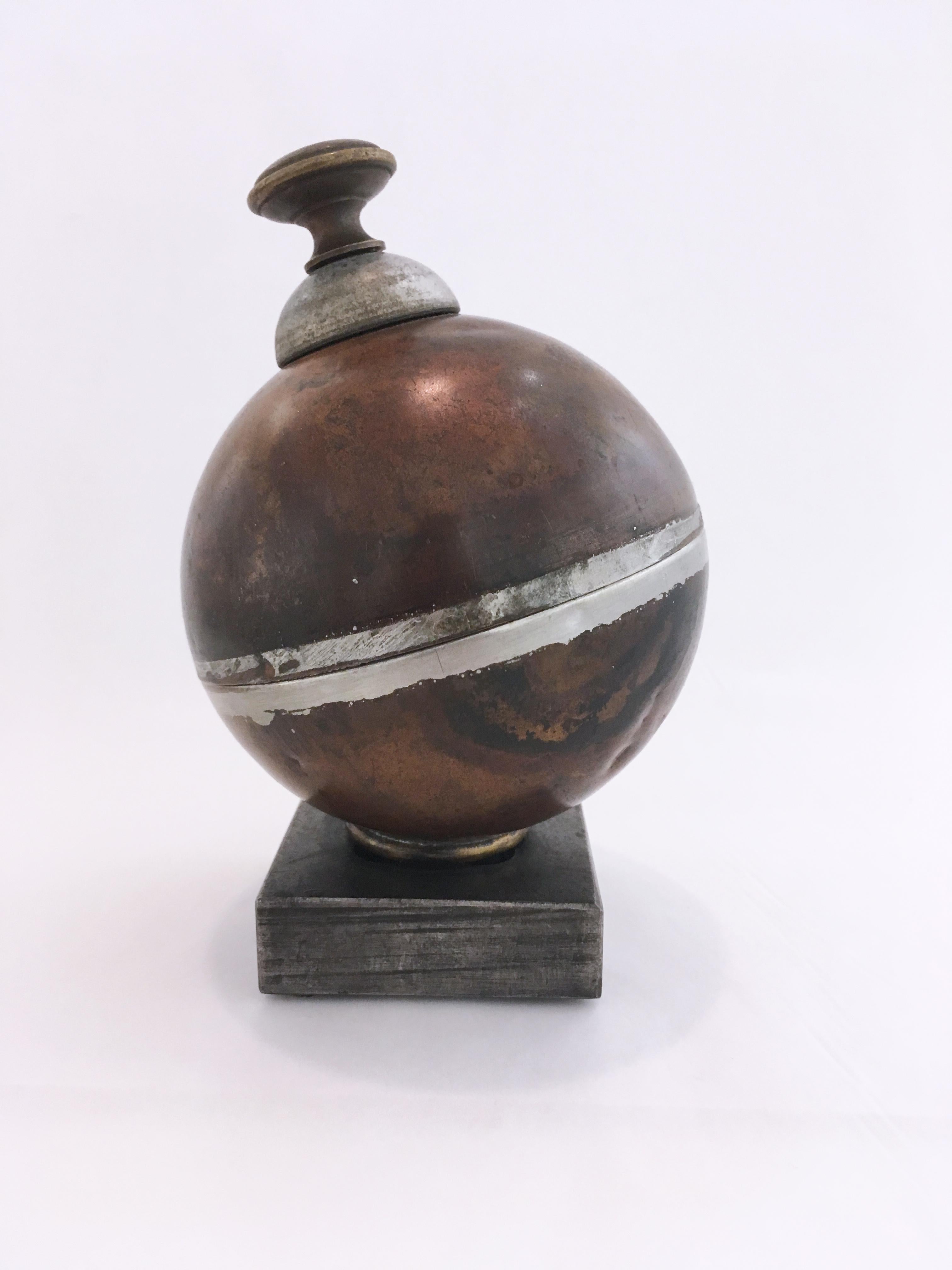 Float Stash, steel, brass, bone, found object, sculpture, sphere, abstract - Sculpture by C. T. Bray