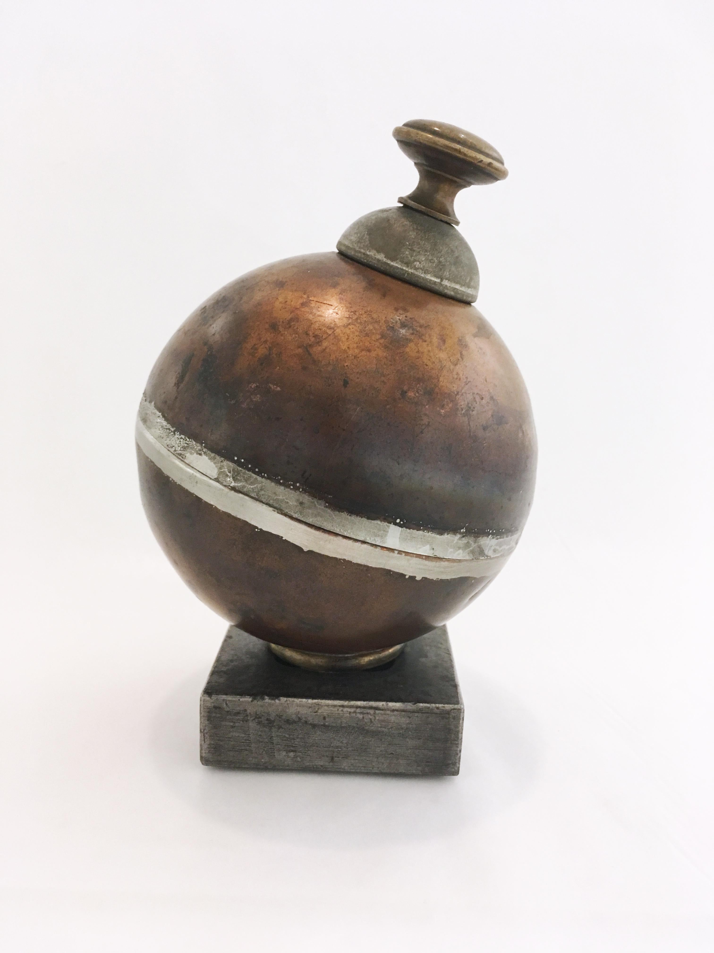 Float Stash, steel, brass, bone, found object, sculpture, sphere, abstract - Contemporary Sculpture by C. T. Bray