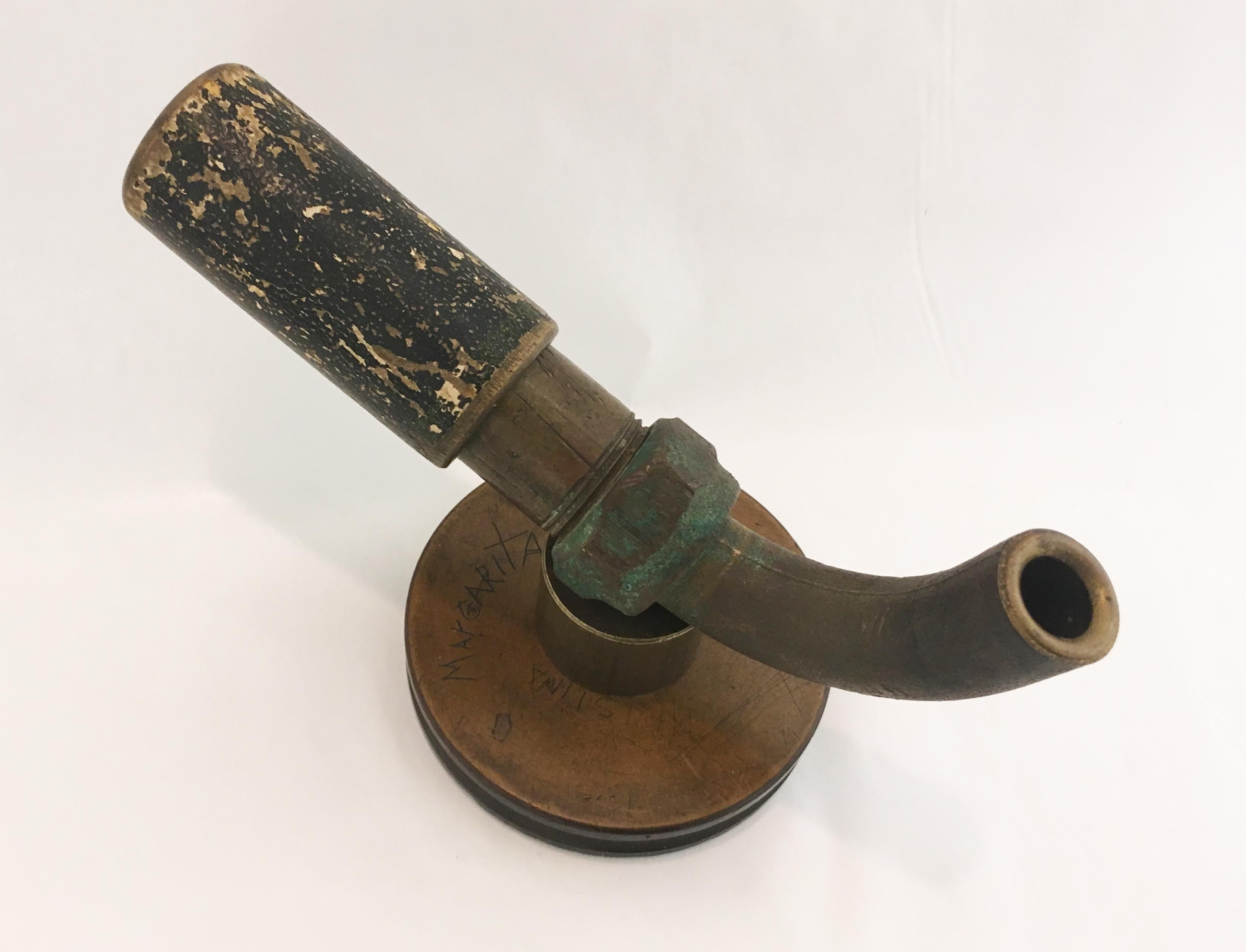 Pas Une Pipe, brass, resin, wood, found object, sculpture, abstract 1