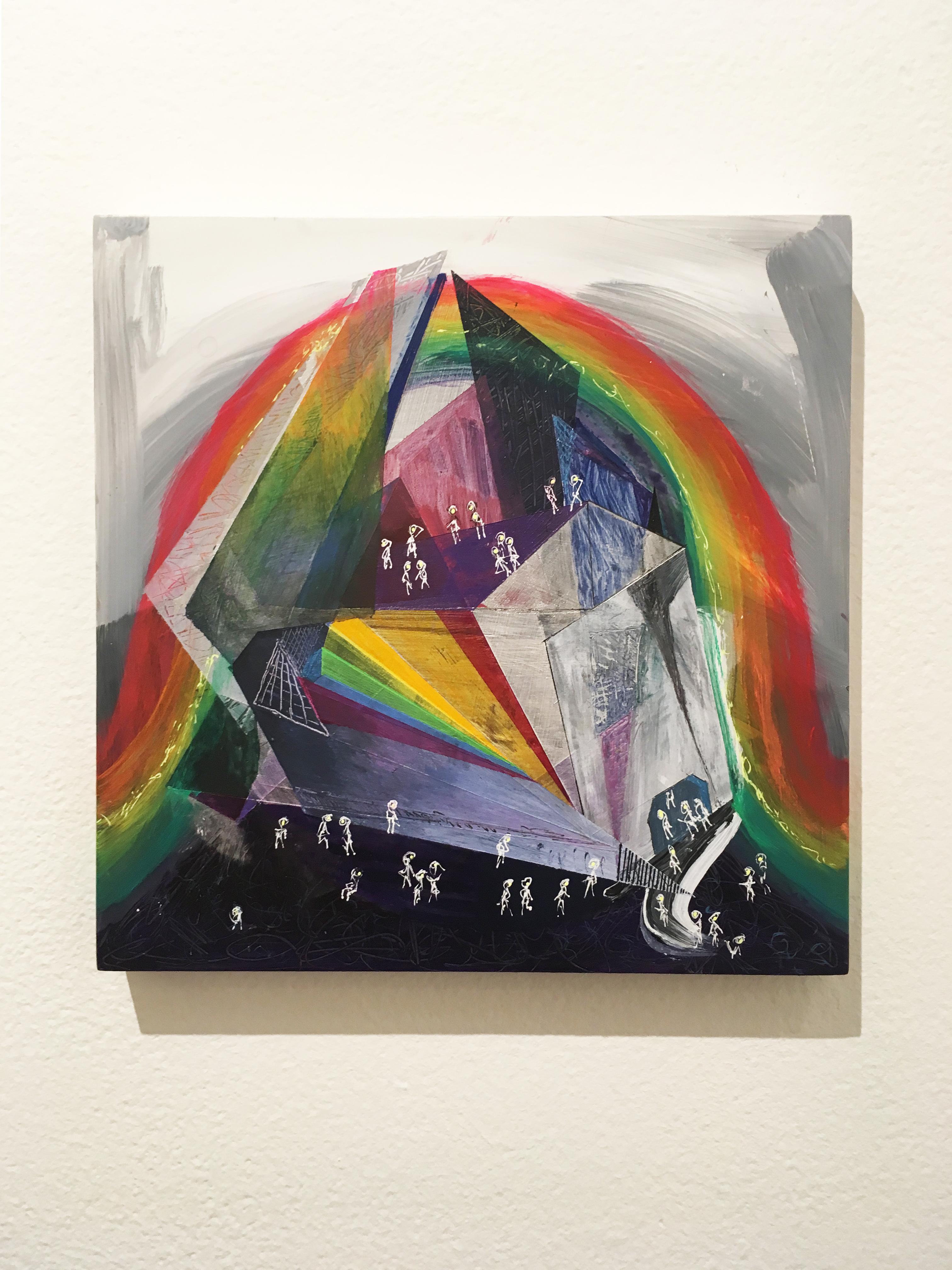Das Museum of Amusement and Rainbow Light, Acryl, Aquarell und Tinte auf Tafel – Mixed Media Art von Loren Abbate