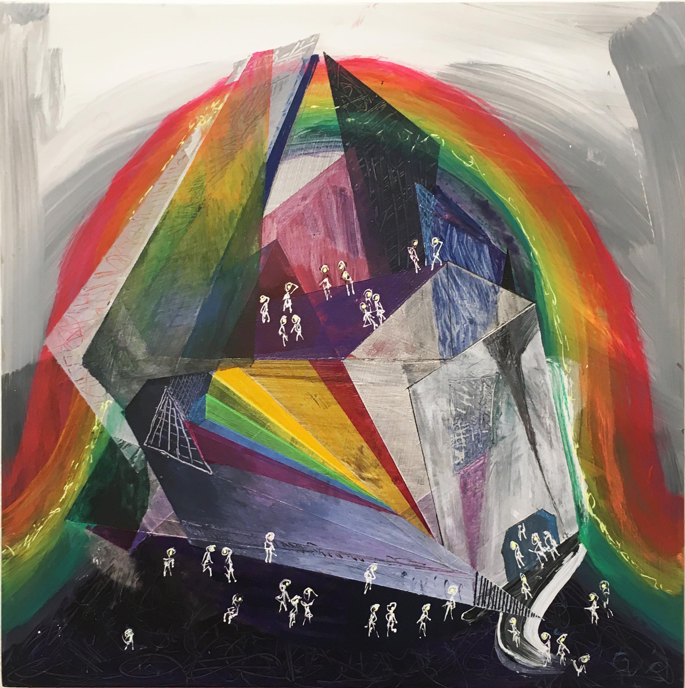 Das Museum of Amusement and Rainbow Light, Acryl, Aquarell und Tinte auf Tafel (Zeitgenössisch), Mixed Media Art, von Loren Abbate