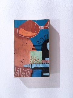 My 80's Heart "Token 3" 2019, gouache, acrylic, graphite, panel, blue, orange