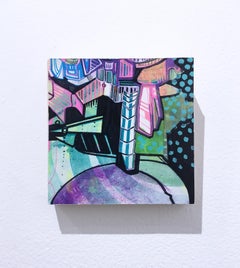 My 80's Heart "Token 5" 2019, gouache, acrilico, grafite, pannello, viola, verde