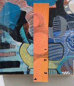 My 80's Heart « Token 7 » 2019, gouache, acrylique, graphite, panneau, bleu, orange