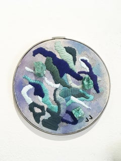 Elements I, 2019, embroidery, fabric paint, geode, abstract