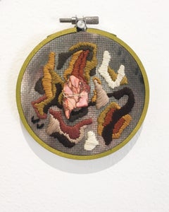 Elements III, 2019, embroidery, stone, bamboo, hoop, abstract
