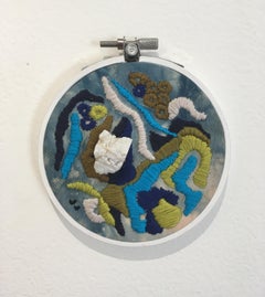 Elements IV, 2019, embroidery, stone, bamboo, hoop, abstract