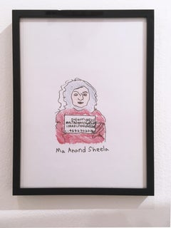 Ma Anand Sheela, 2018, pen and crayon on paper, figurative, drawing, framed